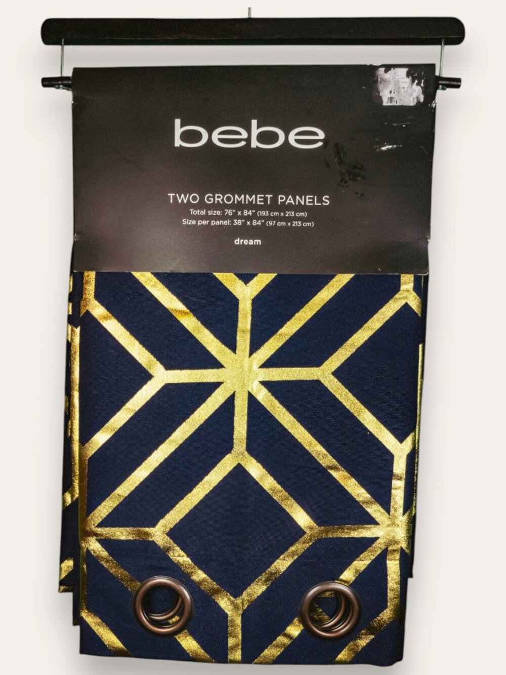 bebe Dream Navy Gold Geometric Grommet Curtain Panels 2-Pack 38" x 84"